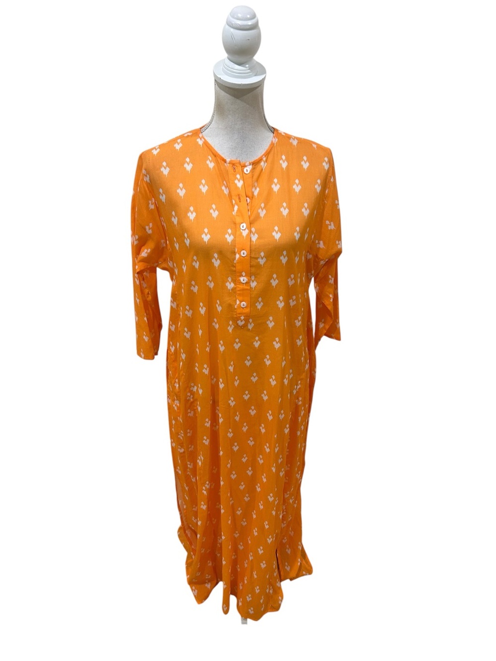 NWT roller rabbit Lightweight cotton Orange Printed Maxi Kurta Dress sz medium